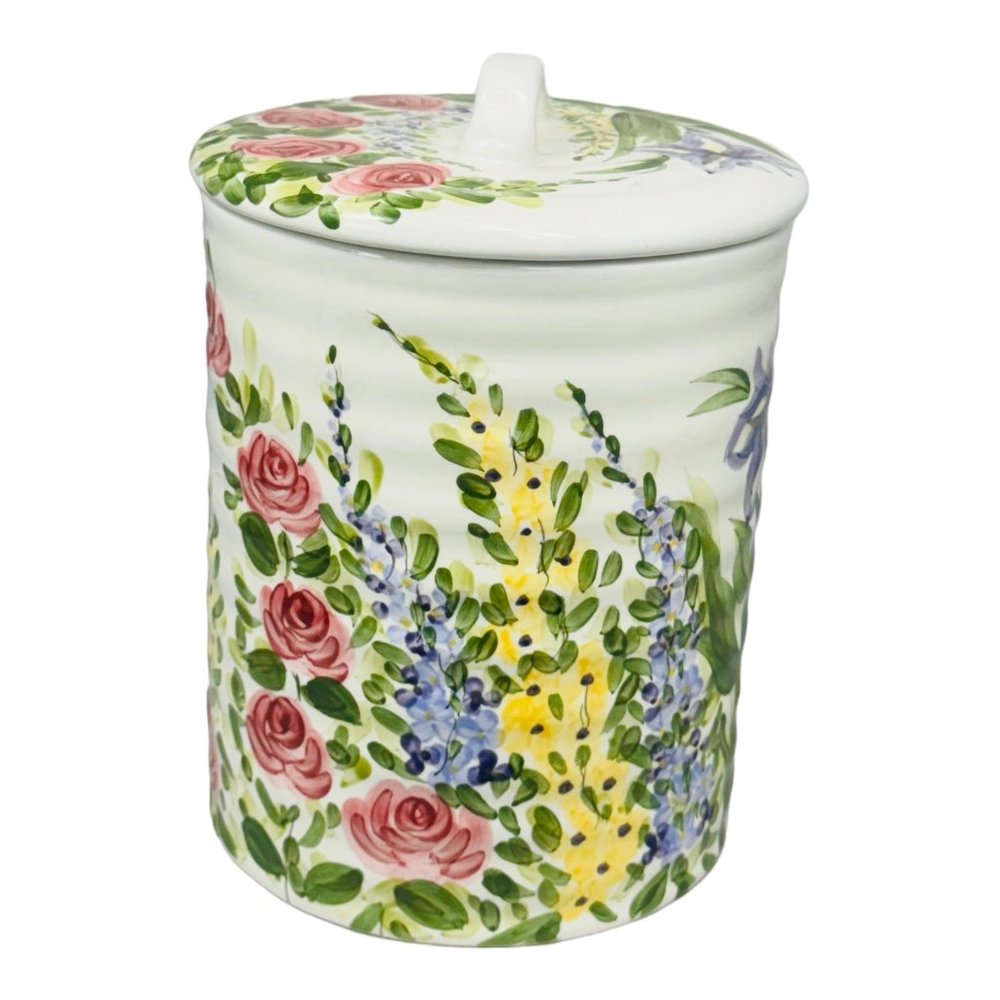Heavenly Garden Ceramic Kitchen Cookie Jar w/Lid Floral Pattern Multicolor 8” - Picture 3 of 11
